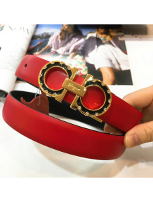 Ferragamo Double Reversible Calfskin Leather 2.5cm Belt with Metal Crystal Buckle Red 2019