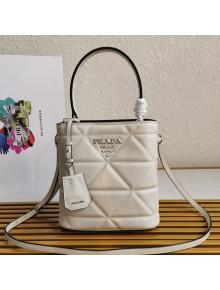 Prada Small Quilted Leather Panier Bucket Bag 1BA217 White 2020