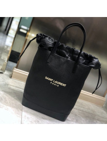 Saint Laurent Teddy Linen Cotton Bucket Bag Black 2021 8805