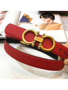 Ferragamo Double Reversible Grainy Calfskin Leather 2.5cm Belt with Metal Pearls Buckle Red 2019 