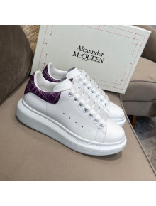 Alexander Mcqueen White Silky Calfskin Crocodile-Like Back Sneakers Purple 2021 111812