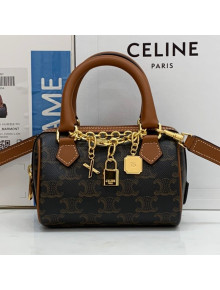 Celine Mini Boston Bag in Triomphe Canvas and Calfskin Tan Brown 2021