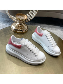 Alexander Mcqueen White Silky Calfskin Crocodile-Like Back Sneakers Pink 2021 111813