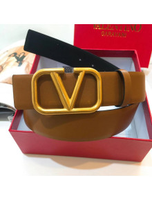 Valentino Double Reversible Smooth Calfskin Leather 4cm Belt Brown 2019 