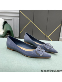 Valentino VLOGO SIGNATURE Patent Leather Flat Ballerina Blue 2022 