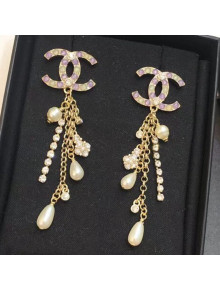 Chanel Stone Pearl and Crystal Tassel Earrings Lavender Purple 2019