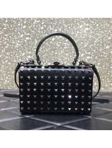 Valentino Rockstud Alcove Grainy Calfskin Box Bag with All-Over Studs All Black 2021 4400