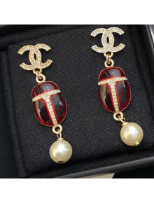 Chanel Beetle Pearl Earrings Red 2019