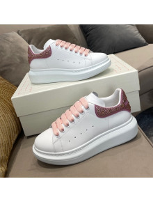 Alexander Mcqueen White Silky Calfskin Crystal Back Sneakers Pink 2021 111820