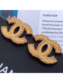 Chanel Vintage Textured Multicolor Crystal Trim CC Earrings Gold 2019