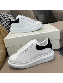 Alexander Mcqueen White Silky Calfskin Crystal Back Sneakers Black 2021 111822