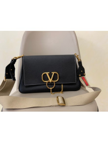 Valentino VRing Grained Calfskin Shoulder Bag 0888 Black 2020