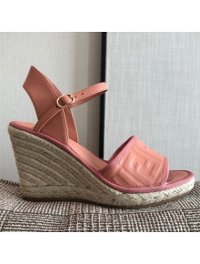 Fendi FF Leather Wedge Espadrilles Sandals Pink 2020