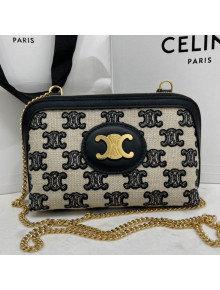 Celine Clutch with Chain Bag in Textile Canvas with Triomphe Embroidery Black 2021