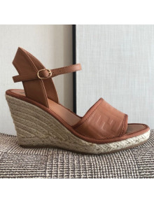 Fendi FF Leather Slingback Wedge Espadrilles Sandals Brown 2020