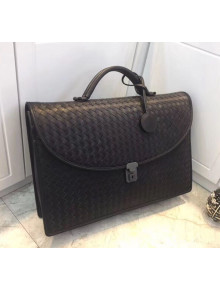 Bottega Classic Veneta Intrecciato Wax Calfskin Briefcase Black 