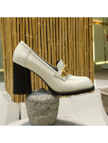 Gucci Leather High-heel Loafers with Chain 626594 White 2020