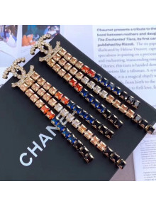 Chanel Multicolor Crystal Tassel Earrings Gold/Yellow/Blue 2019