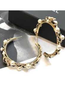 Chanel Pearl Leather and Chain Hoop Earrings AB1516 Black 2019