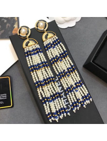 Chanel Pearl Tassel Long Earrings AB1972 Blue/Black 2019