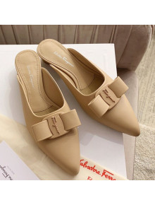 Salvatore Ferragamo Viva Lambskin Bow Mules Nude 2021