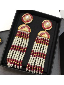 Chanel Pearl Tassel Short Earrings AB1975 Red 2019