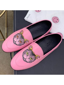 Gucci Single Mystic Cats Print Lambskin Horsebit Loafer Pink 2019