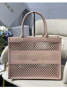 Dior Small Book Tote Bag in Light Pink Mesh Embroidery 2020