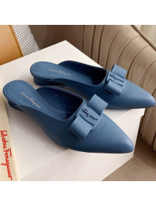 Salvatore Ferragamo Viva Lambskin Bow Mules Blue 2021