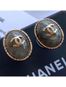 Chanel Round Stone Stud Earrings Deep Green 2019