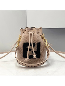 Fendi Mon Tresor Mini Bucket Bag FF Shearling Pink 2021 8519