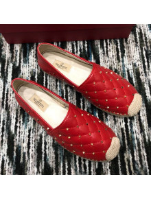 Valentino Rockstuds Lambskin Espadrilles Red 2019