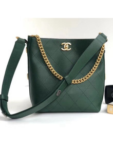 Chanel Button Up Calfskin & Grosgrain Small Hobo Handbag A57573 Green 2018