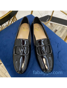 Valentino Garavani VLogo Patent Leather Flat Loafers Black 2020