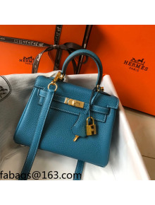 Hermes Kelly Mini Bag 20cm in Togo Calfskin Denim Blue 2021