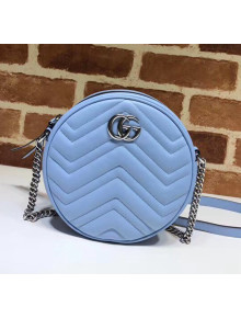 Gucci GG Marmont Mini Round Shoulder Bag 550154 Pastel Blue 2020