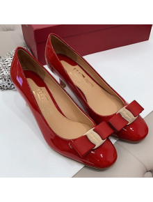 Salvatore Ferragamo Carla Patent Leather Bow Pumps 5.5cm Red 2021