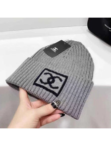 Chanel Wool Knit Hat with Square CC Gray 2021