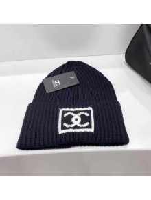 Chanel Wool Knit Hat with Square CC Black 2021