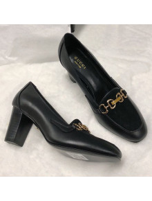 Gucci Calfskin Horsebit Mid-Heel Loafer Pumps 70mm Black 2020