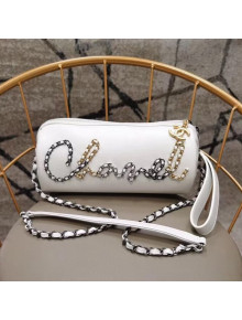 Chanel Calfskin Chain CHANEL Bowling Shoulder Bag AS1779 White 2020