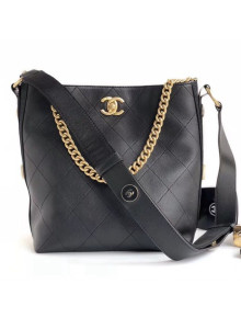 Chanel Button Up Calfskin & Grosgrain Small Hobo Handbag A57573 Black 2018