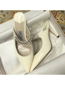 Jimmy Choo Mid-Heel Crystal Band Patent Lambskin Leather Pump Cream White 2019