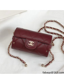 Chanel Lambskin Jewel Card Holder With Chain AP2285 Burgundy 2021