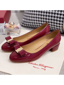 Salvatore Ferragamo Patent Leather Bow Pumps Burgundy/Gold 2021