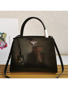 Prada Brushed Leather Top Handle Bag 1BA321 Black 2021