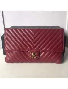 Chanel Chevron Lambskin Classic Clutch Bag A57650 Red 2018