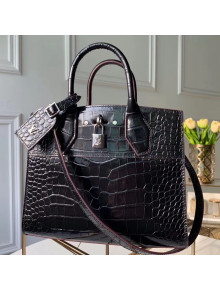 Louis Vuitton City Steamer PM Top Handle Bag in Glossy Crocodile Leather N92515 Black 2019