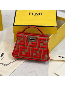 Fendi Nano Baguette Charm in FF Canvas Beige/Red 2021 8523