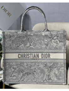 Dior Large Book Tote Bag in Grey Toile de Jouy Reverse Embroidery 2021